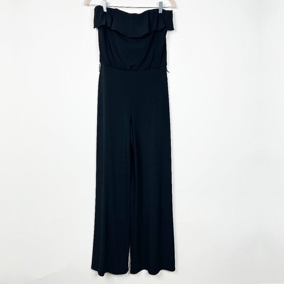 2/$30 White House Black Market Off-the-Shoulder Jumpsuit High Rise Black #8739 - Picture 1 of 8
